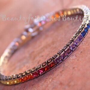 Princess Cut Covenant Gods Promise Over the Rainbow Colorful Cz Tennis Bracelet